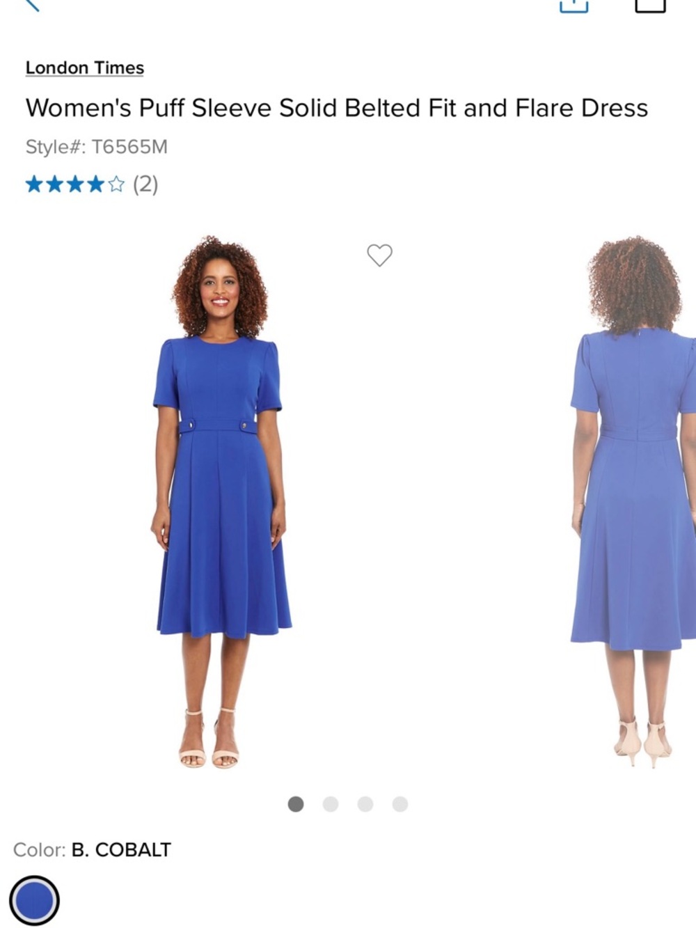 London Times Cobalt Fit-and-Flare Belted Puff Sleeve Midi Dress